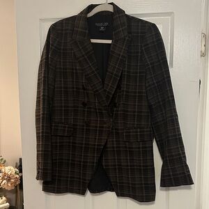 Rachel Zoe Brown Plaid Double-Breasted Blazer